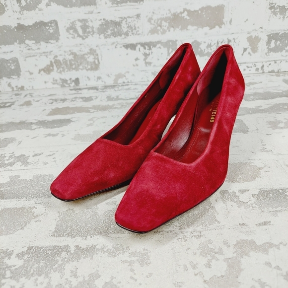 NEW Lafayette 148 New York Red Suede Slip On Business Casual Mid High Heels W622 - Picture 2 of 14